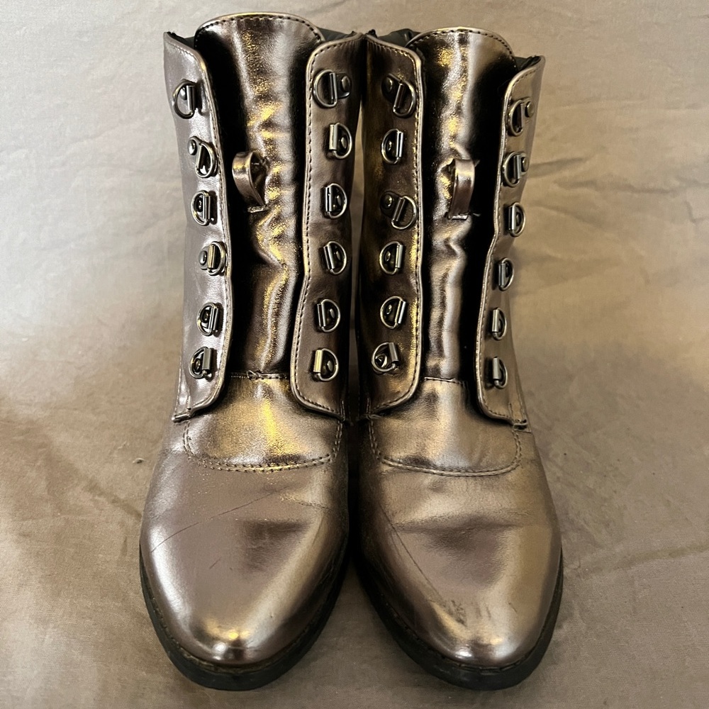 Metallic silver vegan leather heel boots